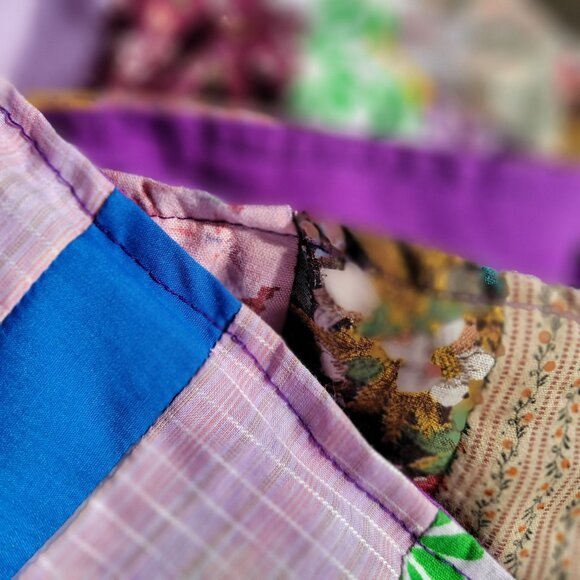 Handmade Patchwork Quilt Home Ec Project With Purple Borders No Batting - Picture 8 of 16